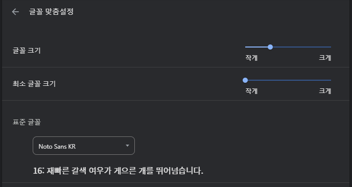 크롬 브라우저-글꼴 맞춤 설정