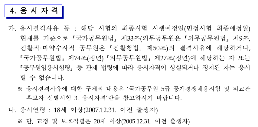 2025년도 국가공무원 공개경쟁채용시험 등 계획 공고-응시자격-9급공무원 시험 나이제한 부분